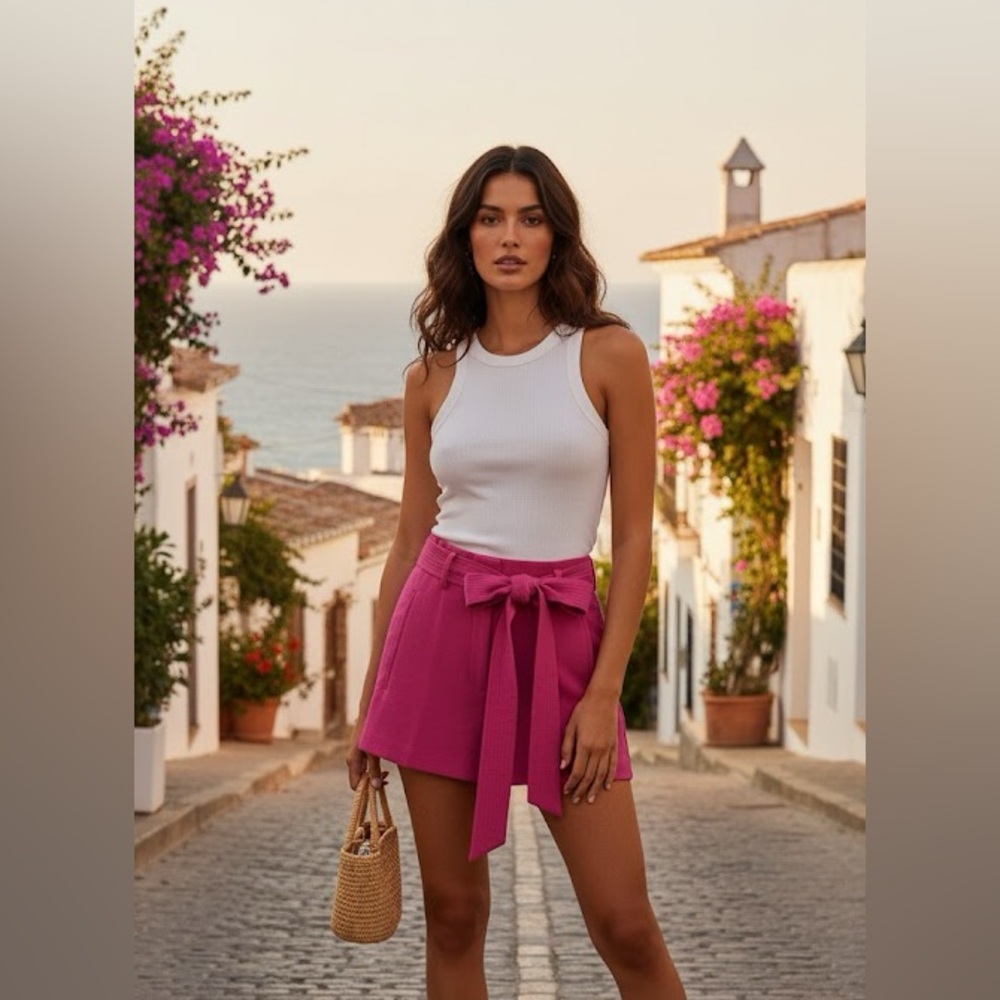 Wilfred High-Waist Tie-Belt Shorts in Pink